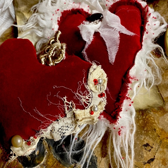 Upcycled Accessories - handmade beaded, velvet & sherpa hearts